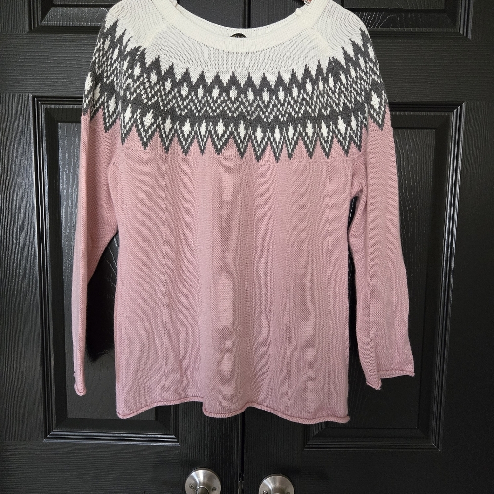 CCK Style Pink White Fair Isle Knit Sweater Size Large - Picture 4 of 9